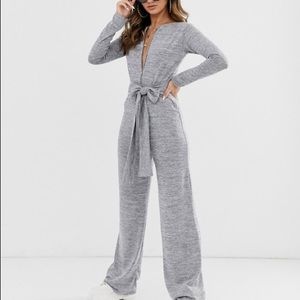 Missguided ribbed wide leg jumpsuit